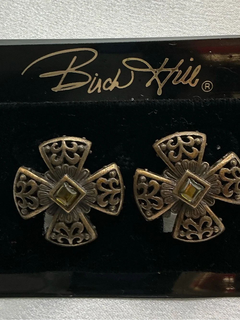 VINTAGE BIRCH HILL RUSTIC FILAGREE CLIP BACK EARRINGS ON ORIGINAL TAG